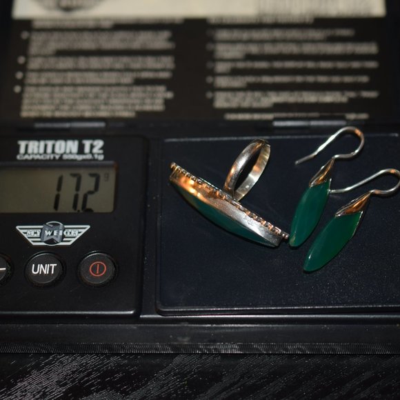 Handmade Sterling Silver Green Onyx Ring and Earrings Set - Picture 9 of 9